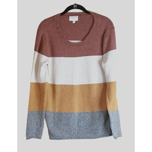 Pinque Women's Gina Crew Neck Striped Sweater Gray Orange Block Size XL NWT - Picture 4 of 9